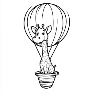 Coloring pages with Giraffe in a hot air balloon