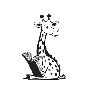 Coloring pages with Giraffe reading a book