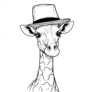 Coloring pages with Giraffe wearing a hat