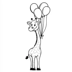 Coloring pages with Giraffe with balloons