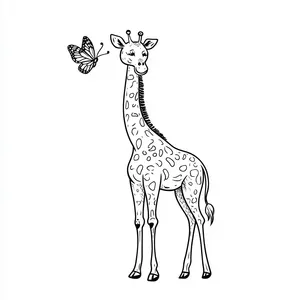 Coloring pages with Giraffe with a butterfly