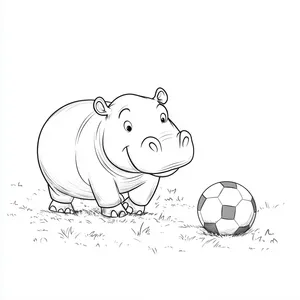 Coloring pages with A playful hippopotamus kicking a soccer ball on the playground.