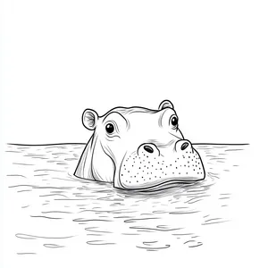 Coloring pages with A joyful hippopotamus swimming in the ocean.