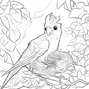 Coloring pages with A parrot building a nest in the forest