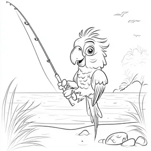 Coloring pages with A parrot fishing at the beach