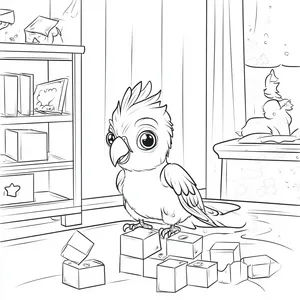 Coloring pages with A parrot playing with blocks in the playroom