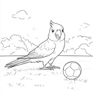 Coloring pages with A parrot playing soccer on the sports field