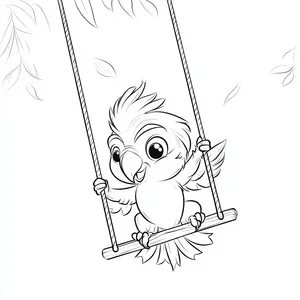 Coloring pages with A parrot playing on a swing in the playground