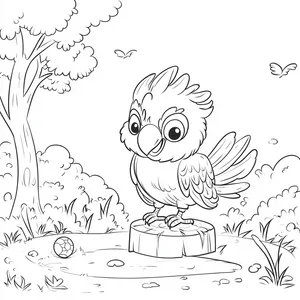 Coloring pages with A parrot playing with a ball in the playground