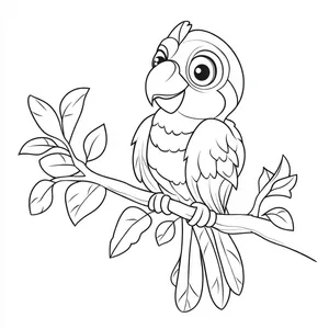 Coloring pages with A parrot sitting on a tree branch