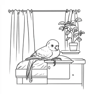 Coloring pages with A parrot sleeping on a perch in the bedroom