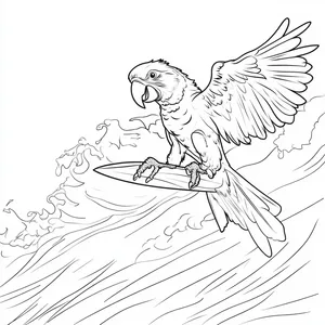 Coloring pages with A parrot surfing in the ocean