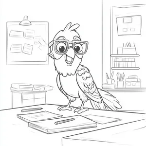 Coloring pages with A parrot wearing glasses in the classroom