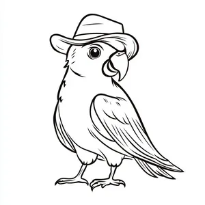 Coloring pages with A parrot wearing a hat on a fashion runway