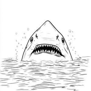 Coloring pages with A shark peeking curiously out of the water.