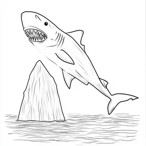 Coloring pages with A shark gliding through cold waters near an iceberg.