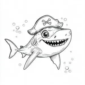 Coloring pages with A shark wearing a playful pirate hat.