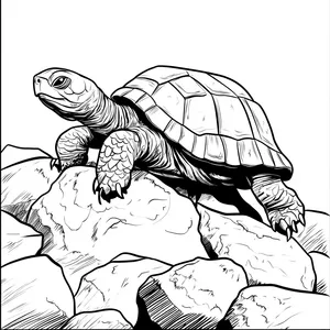 Coloring pages with A turtle climbing over rocks.