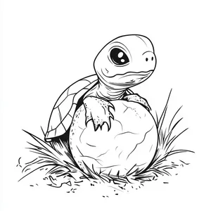 Coloring pages with A baby turtle hatching from its egg.