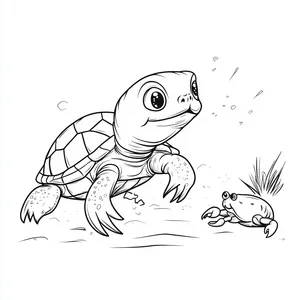 Coloring pages with A turtle playing with a friendly crab.