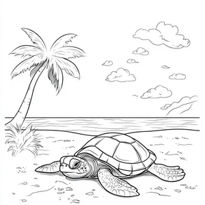 Coloring pages with A turtle sunbathing on a beach.