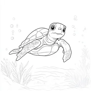 Coloring pages with A turtle happily swimming in the ocean.