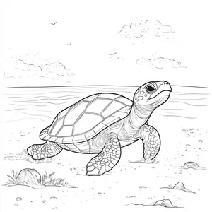 Coloring pages with A turtle strolling along the beach.