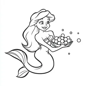 Coloring pages with mermaid collecting pearls