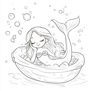 Coloring pages with mermaid in a bubble bath underwater