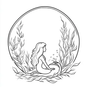 Coloring pages with mermaid in a kelp forest