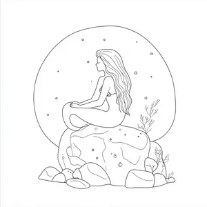 Coloring pages with mermaid sitting on a rock