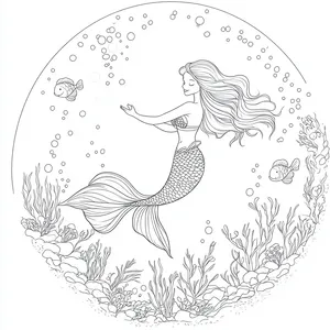 Coloring pages with mermaid swimming underwater