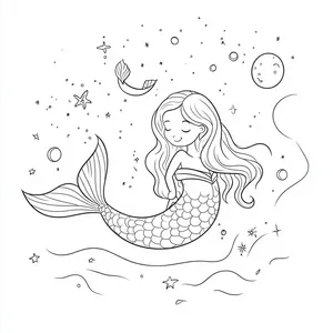 Coloring pages with mermaid under the moonlight