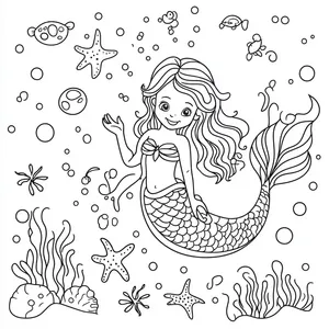 Coloring pages with mermaid with starfish