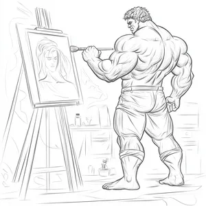 Coloring pages with Hulk painting a picture in an art studio.