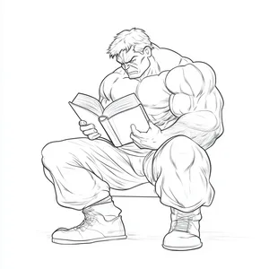 Coloring pages with Hulk reading a book at school.