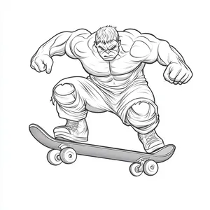 Coloring pages with Hulk riding a skateboard at the skate park.