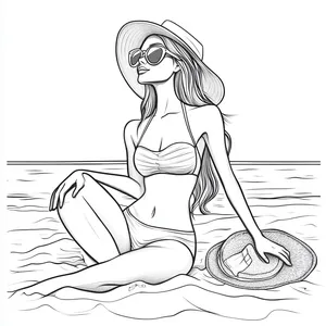 Coloring pages with barbie enjoying a sunny day at the beach.