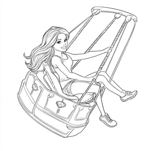 Coloring pages with barbie enjoying rides at the amusement park.