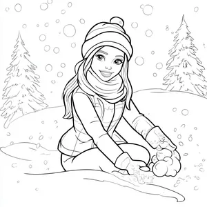 Coloring pages with barbie playing in the snow.