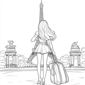 Coloring pages with barbie sightseeing in paris.