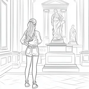 Coloring pages with barbie visiting a museum.