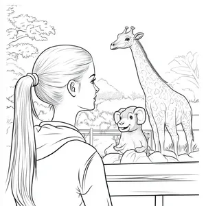 Coloring pages with barbie visiting animals at the zoo.