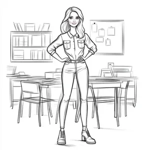 Coloring pages with teacher barbie in the classroom.