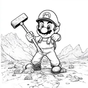 Coloring pages with mario with a hammer in the desert