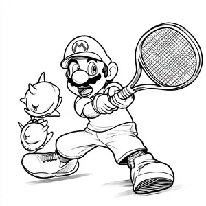 Coloring pages with mario playing tennis with piranha plants