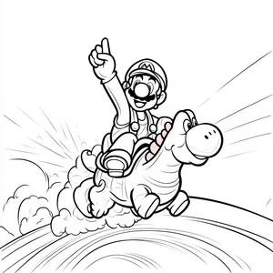 Coloring pages with mario riding yoshi under a rainbow