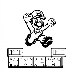 Coloring pages with mario running over floating platforms