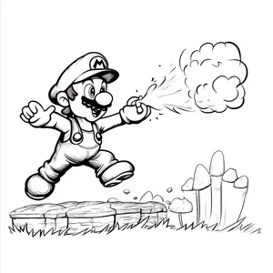 Coloring pages with mario shooting a fireball with floating islands