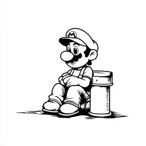 Coloring pages with mario sitting next to a warp pipe